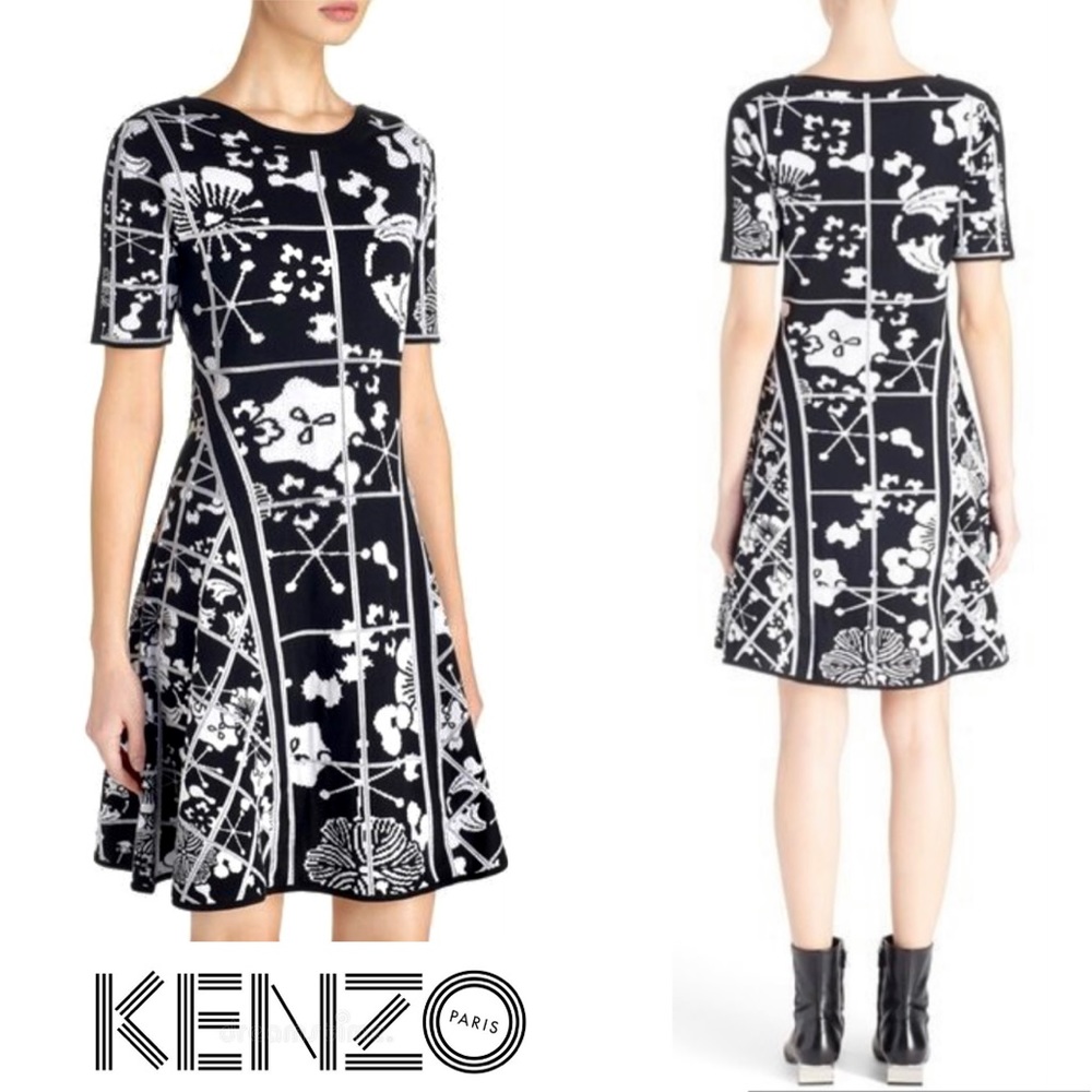 Kenzo Tanami Flower Knit Fit & Flare Dress